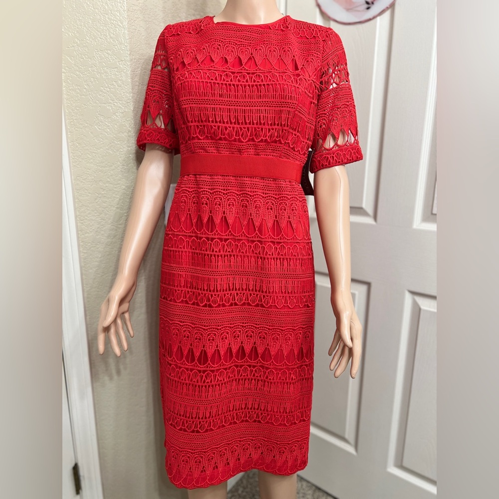 New York & Company by eva Mendes Red Lace Midi Dress